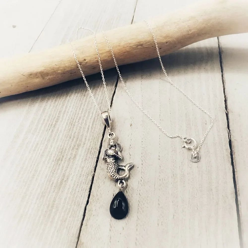 Mermaid Black Onyx Sterling Silver Necklace